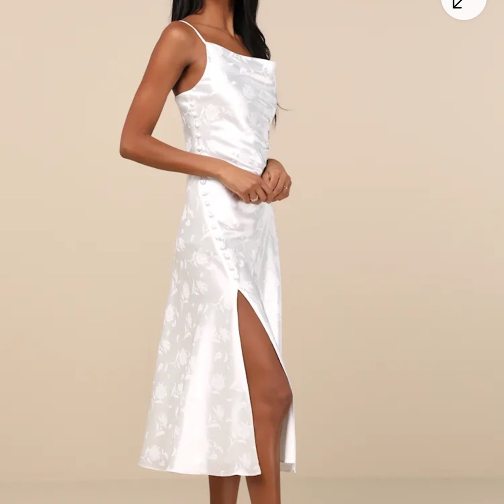 Lulus All About You White Floral Jacquard Satin Midi Dress